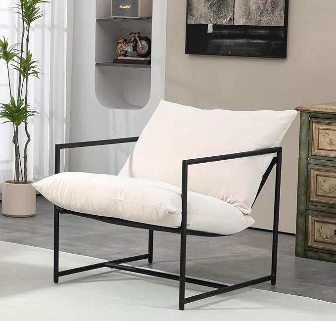 Serenity Accent Modern Velvet Arm Chair with Reclined Seat Sleek Design Durable Metal Frame Soft Upholstery and Plush Comfort for Stylish Living Room Beige