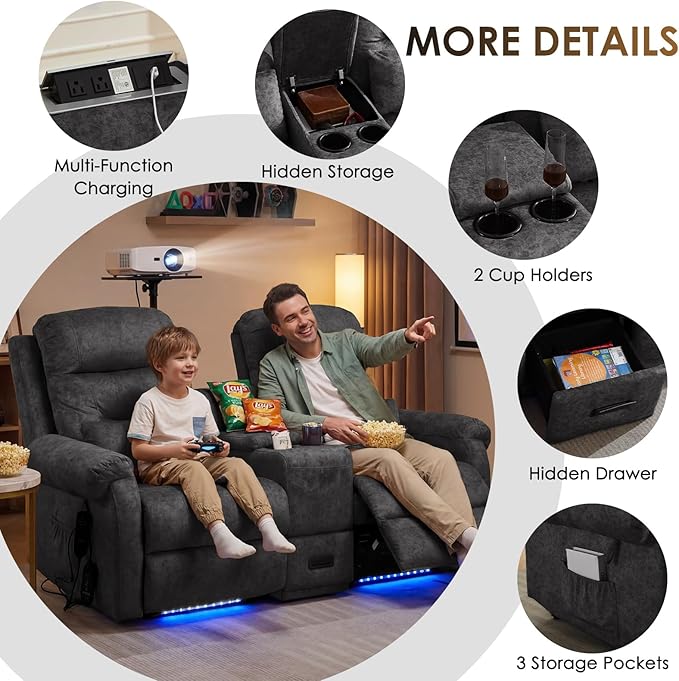 SAMERY Loveseat Recliner Sofa Power Lift Recliner for Elderly with Massage and Heat Electric Reclining Loveseat Sofa Couch with Console Cup Holder Outlets USB Drawer (Gray Lift Loveseat) | Easy