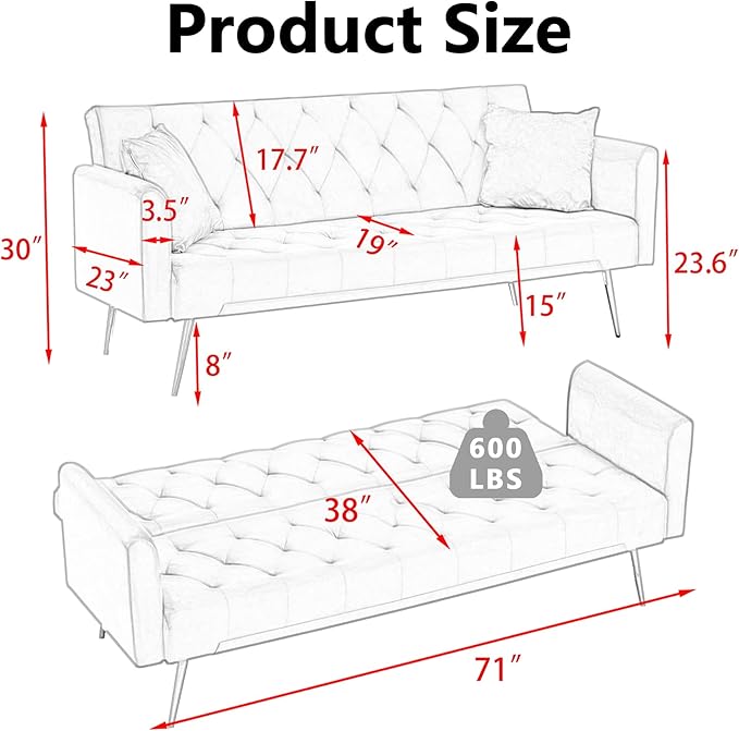 71 Convertible Folding Sleeper Sofa CouchModern Velvet Loveseat Sleeper with 2 Pillows Futon Sofa Bed with Mattress and Frame for Living RoomBedroomSmall Space (Beige)