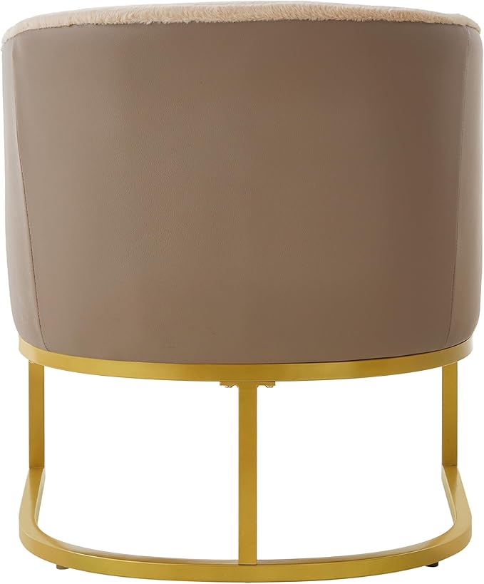 Modern Accent Chair with Gold Metal Frame Cozy Armchair Upholstered Reading Chair with Ergonomic Curved Backrest for Living Room Office (Brown-36)