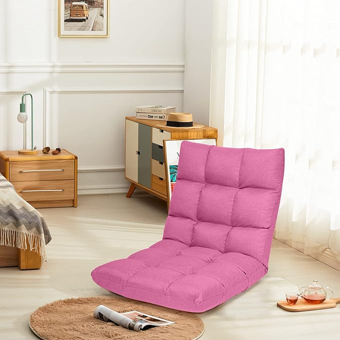 Giantex Floor Sofa Chair Video Gaming Chair with 14 Adjustable Position Padded Back Support Floor Cushioned Seat Folding Lazy Chair for Meditation Reading Watching Living Room Recliner(Pink)