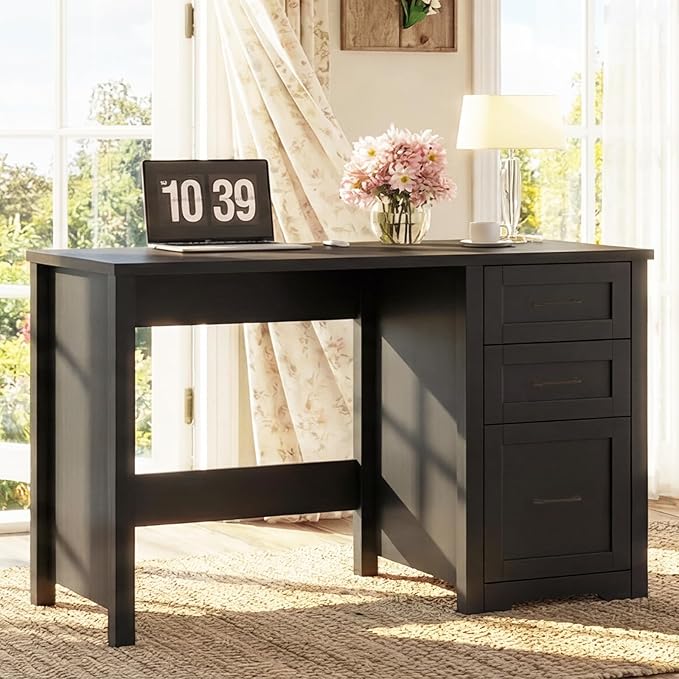 Vabches Farmhouse 47” Executive Desk with File Drawer Mutual Installation Rustic Computer Desk with 2 Storage DrawersOffice Home Workstation for Work Study Writing Black