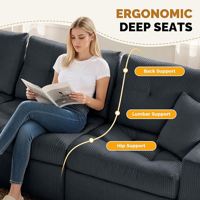 143 Modular Sectional Sofa for Living Room Convertible U-Shape Couch with OttomanCloud Boneless Couch with Layered CushionGary Corduroy