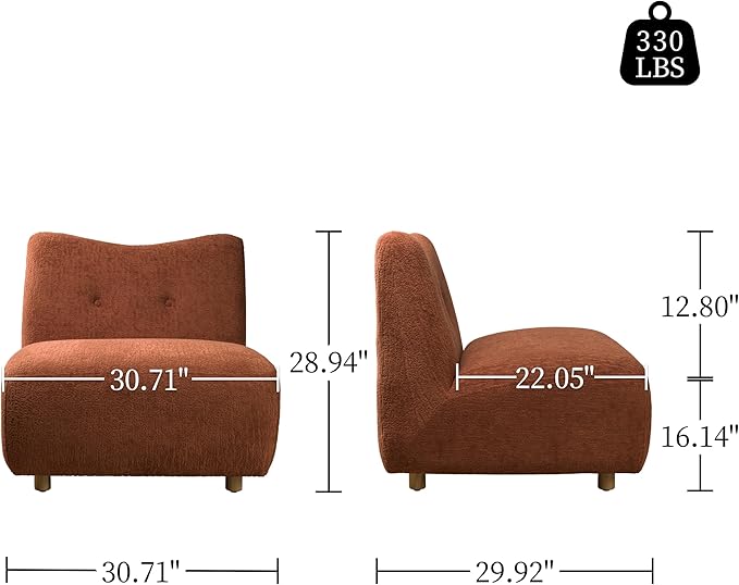 Art Leon Modern Accent Chair - Fabric Modular Single Sofa Chair Armless Chair with Wooden Legs for Bedroom Living Room Brown
