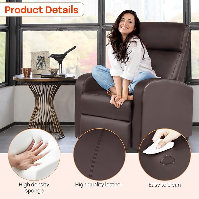 FDW Recliner Chair Massage Chair Reading Chair Reclining Sofa Home Theater Seating with Lumbar Support Massage and Padded Backrest for Living Room and Bedroom (Leather Brown)