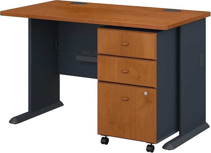 Bush Business Furniture Series A 48W Small Desk with Mobile File Cabinet in Natural Cherry and Slate Compact Computer Table with Drawers for Home or Professional Office