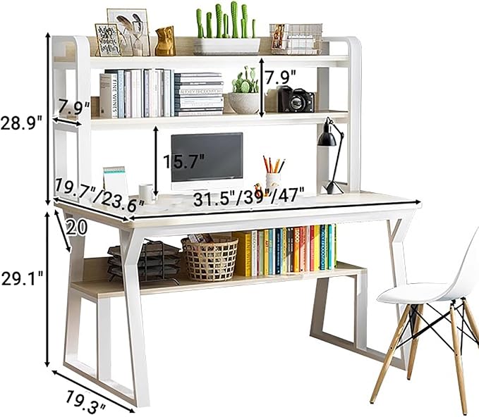 Computer Desk with Hutch and BookshelfHome Office Desk Study Writing Desk for Small SpaceWood Pc Table with Storage Shelves Modern Gaming Desk(39 inch White)