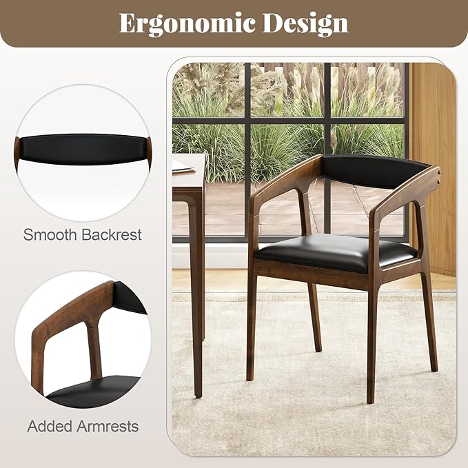 GOFLAME Accent Chairs Set of 2 Mid-Century Modern PU Leather Armchair with Padded Seat &amp Backrest Rubber Wood Frame Upholstered Reading Chair Leisure Chair for Living Room