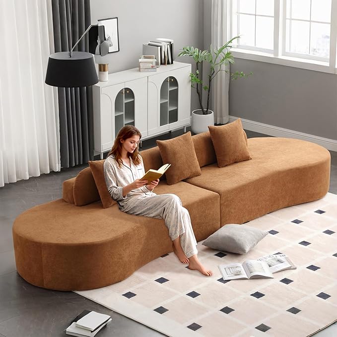 GNIXUU 130.5 Oversized Curved Sectional Sofa for Living Room Modern Luxury TerryCloth Boneless 4 Seater Cloud Couch with Half Moon Design &amp 3 Pillows Modular Memory Foam Couches No Assembly B