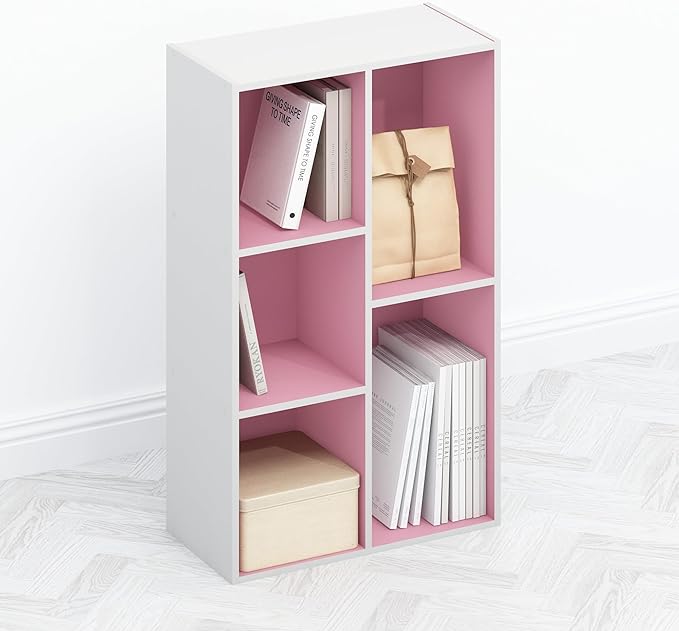 Furinno TOMI TV Stand 5-Cube Entertainment Center with Open Shelf Reversible TV Console for Living Room Bedroom Home Office Pink