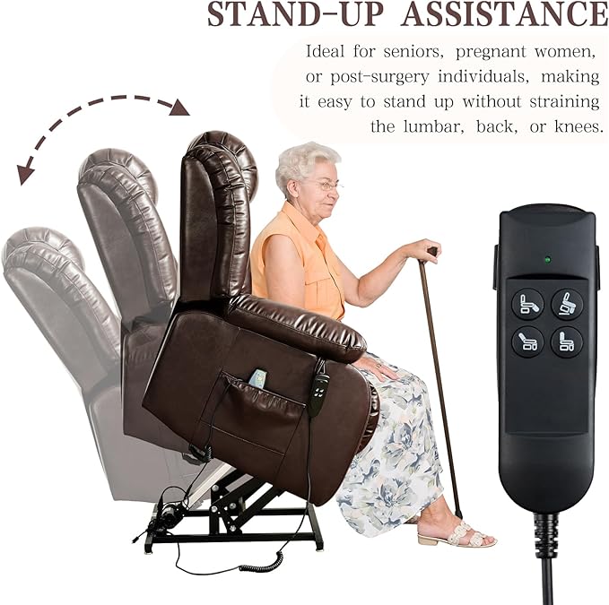Infinite Position Lay Flat Lift Recliner Chair for Adults Dual Motor Power Lift Chair for Elderly with Massage &amp Heating Extended Footrest USB Ports Remote Control &amp Lumbar Pillow Leather