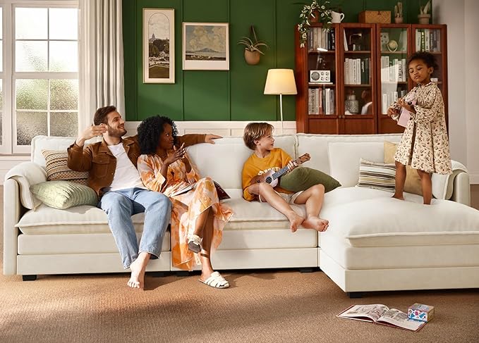 ABCASA Oversized 150 U Shaped Couch Modular Sectional Sofa 6-Seat Comfy Cloud Couch with 4 Pillows Deep Seat Couches for Living Room Bedroom and Apartment Chenille Beige