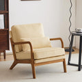 Karl home Mid-Century Modern Accent Chair Living Room Chairs with Pillow Corduroy Upholstered Lounge Armchair with Solid Wood Frame &amp Soft Cushion for Bedroom Reading Room Beige &amp Yellow