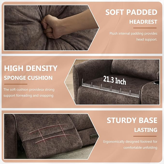 Reclining Loveseat Sofa 3 Seat Manual Recliner Couch with Flip Middle Backrest Console Wall Hugger Storage Drawer &amp Cup Holder for RV &amp Living Room Seating (Brown 3 seat &amp Console)