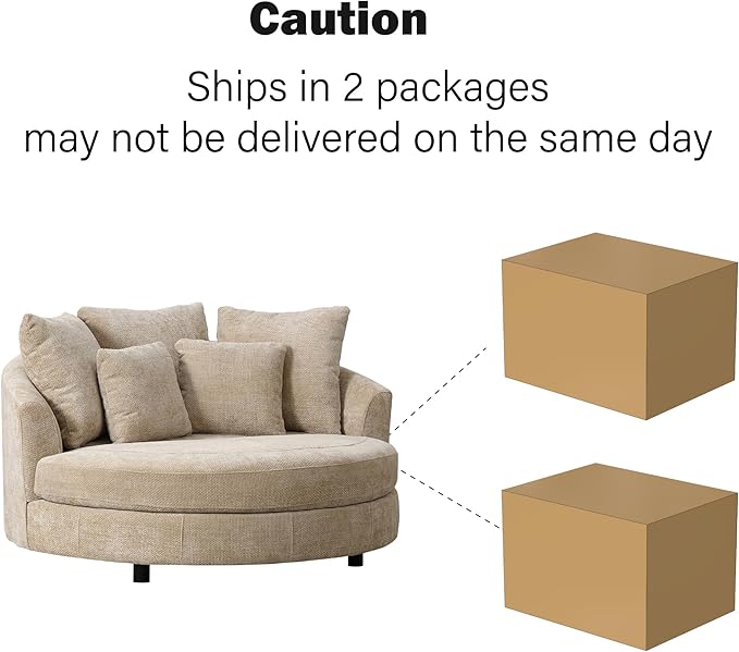 Chifee &amp Vingol 59.8 W Oversized Accent Barrel Chair Large Round Chair with WheelsWheat