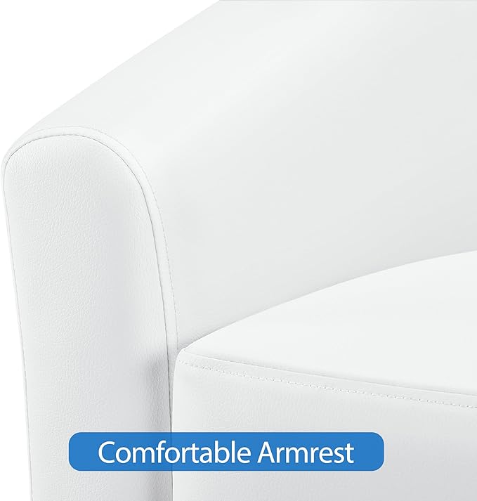 Topeakmart Faux Leather Club Chair Modern Accent Chair and Cozy Barrel Chair with Sturdy Wood Legs for Living Room Bedroom Reception Room White