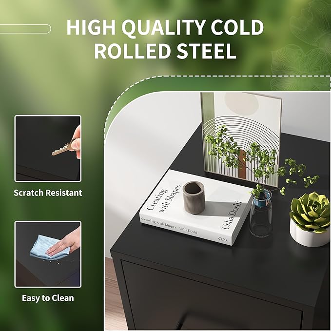 2 Drawer Mobile File Cabinet Metal Under Desk Filing Cabinet with Lock and Wheels Home Office Rolling File Cabinet for Legal/Letter Hanging File Folders Un-Assembled Black