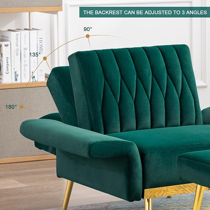 Paddie Modern Velvet Single Sofa Chair with Ottoman Accent Living Room Chairs with Adjustable Armrests Upholstered Tufted Lounge Chair for Home Bedroom Office