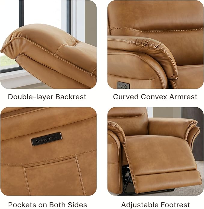Power Recliner Chair with Adjustable Headrest and Footrest Dual Motor Leather Reclining Chair with USB/Type-C Charging Zero Gravity Modern Electric Recliner for Adults Living Room Bedroom