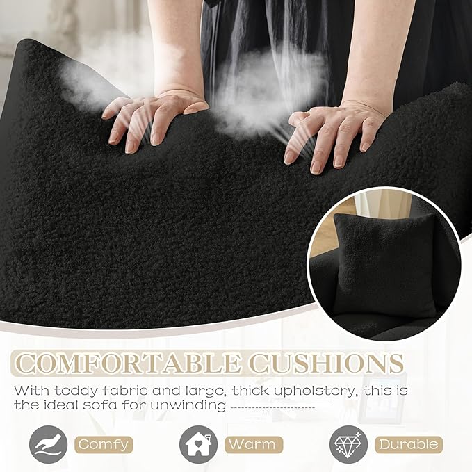L Shaped Couch with Console 3 Seater Oversized Modern Sectional Modular Teddy Cloud Fluffy Comfy Sofa Couch with Storage &amp USB Charging Ports &amp Cup Holders for Living Room Office Apartment B