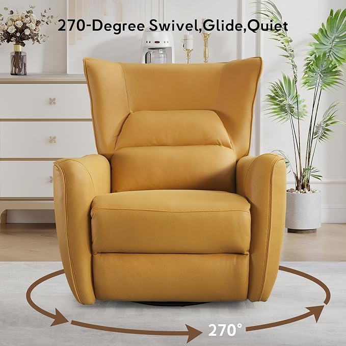 Bonzy Home 270° Swivel Power Recliner Chair 30° Rocking Chair with Lumber Cushion and Highly Enveloping Backrest Electric Reclining Home Theater Seat for Nursery Bedroom Living Room Orange