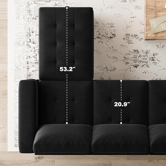 Belffin Modular Sectional Sofa Couch 7-Seater Convertible Sectional Sofa Velvet Modular Sectional with Storage Ottoman L Shaped Couch with Chaises Black
