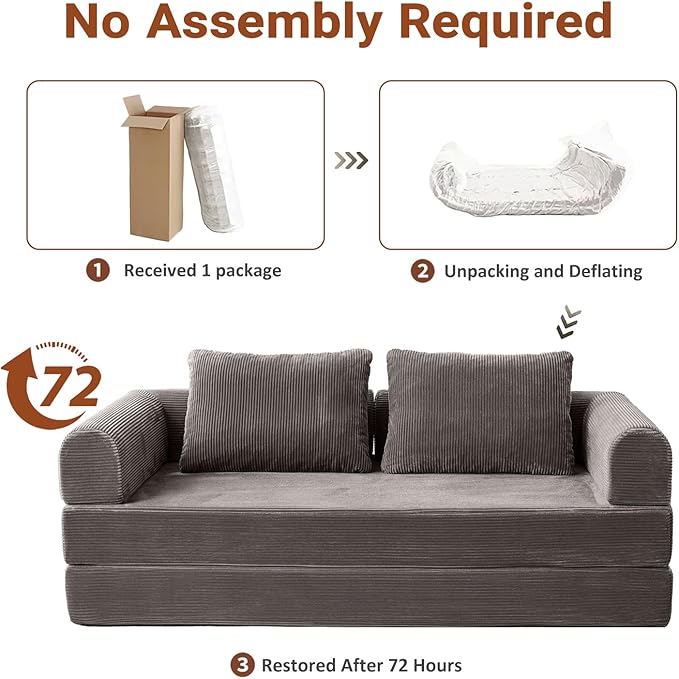 79 Convertible Sofa Bed 5-in-1Boneless Couch for Living Room with 2 Pillows Corduroy Folding Sleeper Sofa Bed Boneless Cloud Loveseat Futon Sofa Bed for Living Room Bedroom LoungeDark Gray