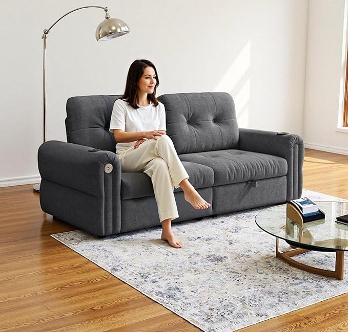 Queen Size Sleeper Sofa Couch with Pullout BedConvertible Pull Out Adjustable Backrest for Small SpacesApartment Guest Room (3820GREY)
