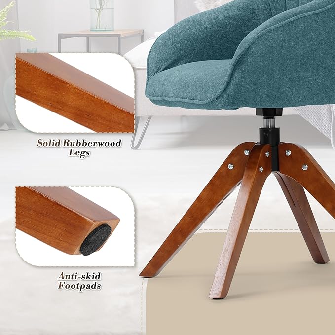 Athena Collection Modern Accent Chair Comfy Swivel Reading Chair for Adults Soft Upholstered Fabric Armchair with Wooden Legs for Living Room Bedroom Dorm Office Sky Blue