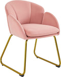 Yaheetech Flower Shape Velvet Vanity Chair Modern Side Armchair Makeup Chair no Wheels with Golden Metal Legs for Living Room/Dressing Room/Bedroom/Home Office/Kitchen Pink