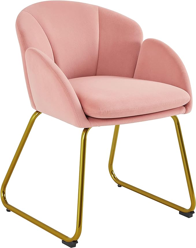 Yaheetech Flower Shape Velvet Vanity Chair Modern Side Armchair Makeup Chair no Wheels with Golden Metal Legs for Living Room/Dressing Room/Bedroom/Home Office/Kitchen Pink