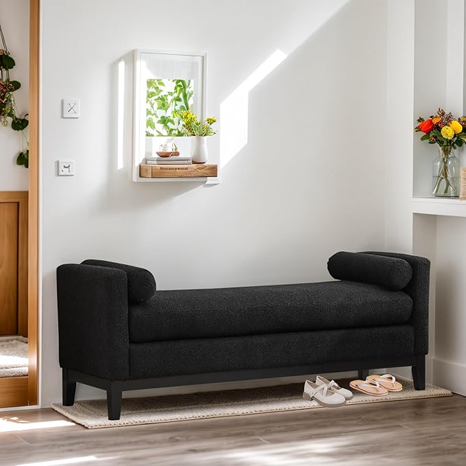 Chifee &amp Vingol 66 End of Bed Bench King Size Upholstered Boucle Bench for Bedroom Entryway Black