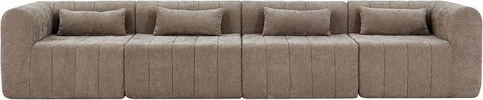 Christopher Knight Home Flarin 145.5 Convertible Sectional Sofa Couch L-Shape Home Sofa Living Room 4 Seat Sectional Sleeper Sofa Fabric Upholstered Comfy Cloud Couch No Assembly Light Brown