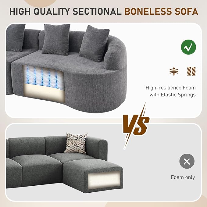 Furnimart 112 Curved Couches for Living Room Modern Chenille 4-Seater Sectional Sofa Deep Seat with 4 Throw Pillows Plush Modular Couch No Assembly Needed Dark Grey