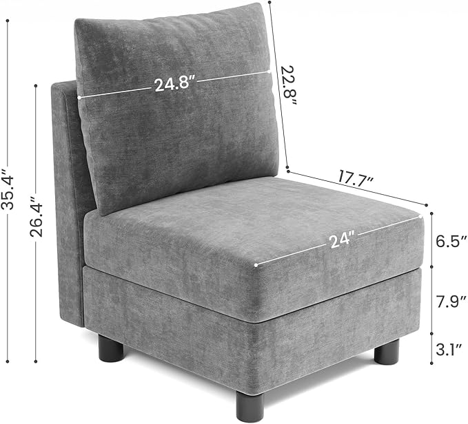 Apicizon Modular Sectional Sofa Middle Seat Module Couch Side Sectional Free Configuration Middle Light Gray