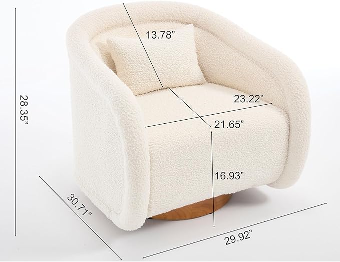 Set of 2 Swivel Accent Chairs 360° Barrel Lounge Chairs Soft Teddy Upholstered Armchairs with Ergonomic Curved Back and Thick Foam Cushion for Living Room Bedroom Apartment Office – Off White