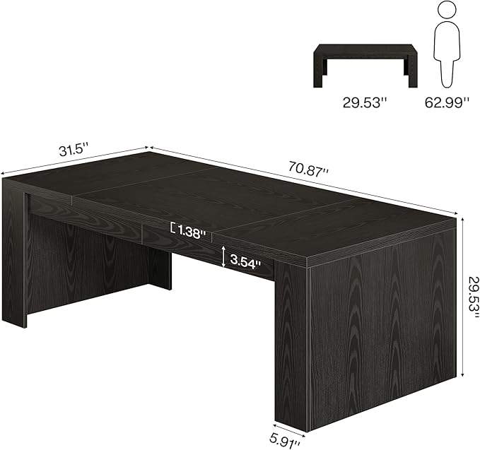 Tribesigns 70.9-Inch Wooden Computer Desk Large Farmhouse Executive Office Desk with Sturdy Double Pedestal Legs Workstation Business Furniture for Home Office (Black)