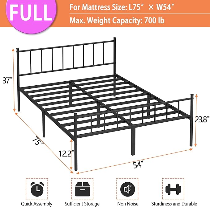 Full Bed Frame-Classic Metal Platform Bed FrameMattress Foundation with Steel Slat SupportUnder Foundation StorageNo Box Spring Needed Easy Assembly Full Size