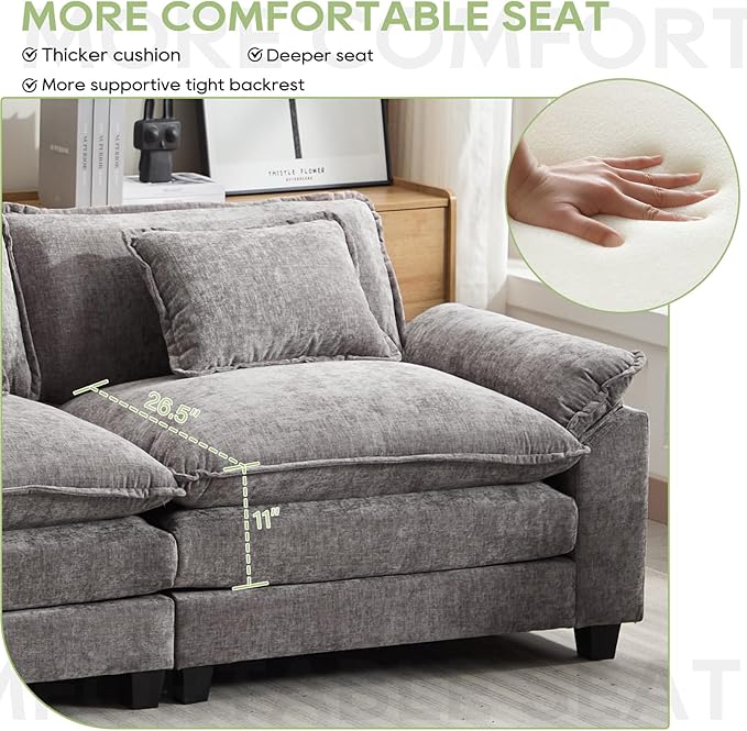 53 Comfy Cloud Sofa Couch with Throw Pillows Upholstered Deep Seat Cozy Sofa Chair Modern Single Seat Modular Sectional Sofa for Living Room