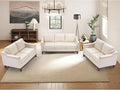 Modern 3 Piece Sofa Set with Rivets Included Chenille Loveseat 2-Seater Sofa Set of 2 and Upholstered 3-Seater Couches with Solid Wood Legs Living Room Furniture SetBeige