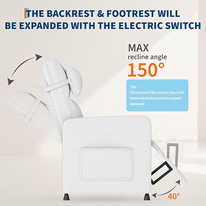Power Recliner Chair Adjustable Electric Reclining Chair for Adults Overstuffed Tall Back Sofa with Padded Seat 2 Side Pockets &amp USB Port Home Theater Seating for Living Room - White