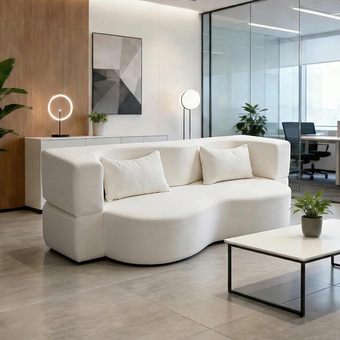 78.35 Loveseat Sofa Bed Modern 2-in-1 Convertible Curved Floor Love Seat Couch Teddy Fabric Memory Foam Cloud Couch with 2 Pillows No Assembly for Living Room Apartment Small Space
