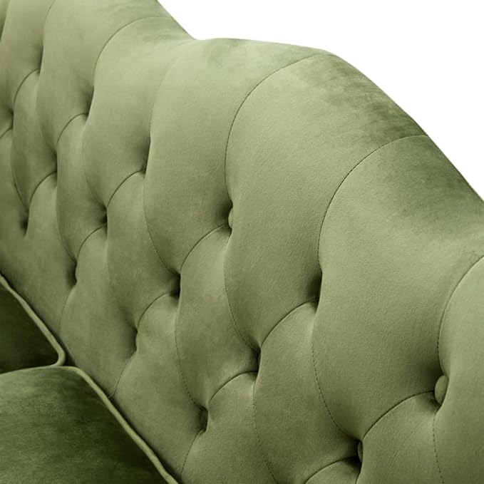 HITHOS 78 Velvet Sofa Couch Soft 3 Seater Sofa Couche for Living Room Button Tufted Comfy Couch Modern Sofa with Upholstered Cushion Gold Trim Solid Wood Legs for Dorm Bedroom Apartment Green