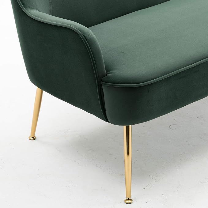 Modern Ergonomics Soft Velvet Fabric Material Armchair Accent Chair with Gold Legs Coffee Table Side Chair Comfy Upholstered Arm Chair for Indoor Home Living Room Bedroom (Dark Green)