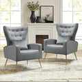 Velvet Accent Arm Chairs Set of 2 Mid-Century Armchairs with Wingback &amp Lumbar Pillow for Living Room Bedroom Guest Reception Chair for Office Button-Tufted Gold Finish Grey