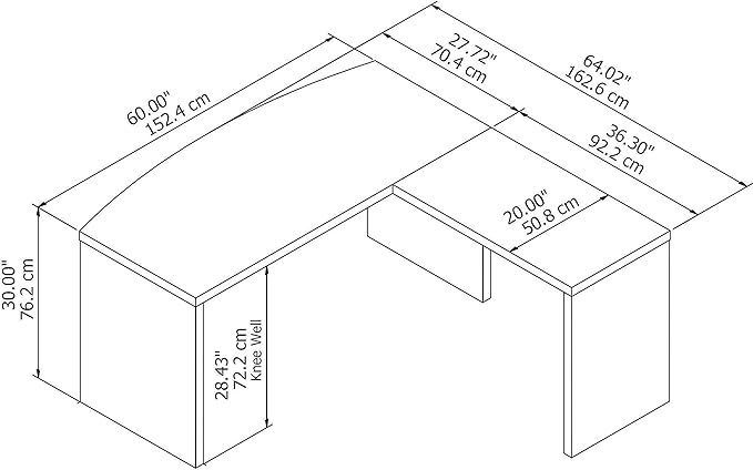 Bush Business Furniture Echo L Shaped Bow Front Office Desk in Pure White Modern Computer Table for Home or Professional Workspace