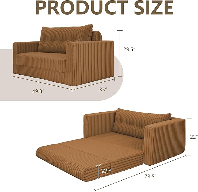 HABUTWAY Folding Sofa Bed 2 in 1 Convertible Sleeper Chair with Pillow Portable Fold Out Chair Bed with Armrest Comfy Floor Couch Lazy Sofa for Living Room Bedroom Dorm Home Office Orange