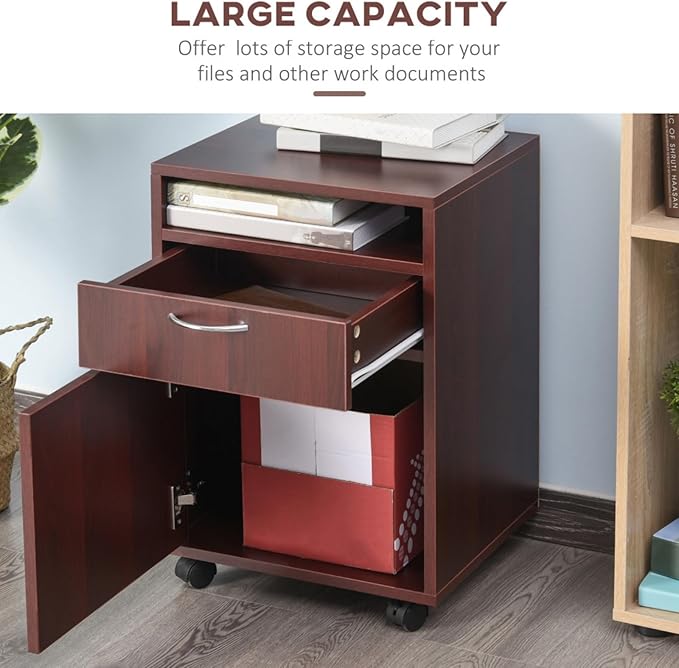 Hassyee Compact Design Mobile Storage Cabinet Organizer with Shelf Large Drawer and Door Cabinet Minimalist Home Office Filing Cabinets with 4 Omnidirectional Wheels