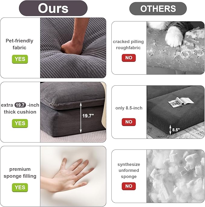 GNIXUU 67 Oversized Chaise Lounge Chair Indoor Corduroy Upholstered Boneless Sleeper Sofa Bed Comfy Large Reading Chair with Wide Armrests Plush Cloud Couch for Living Room Bedroom Gray
