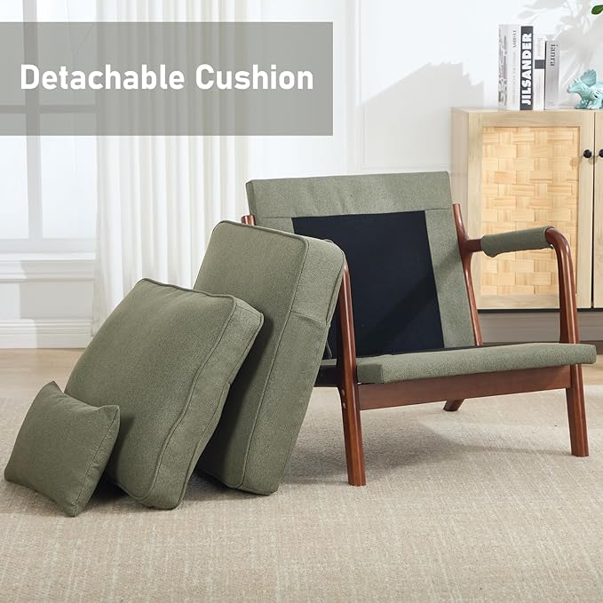 ANJ Mid Century Modern Accent Chair Set of 2 Lounge Reading Armchair with Extra Side Pocket &amp Detachable Cushion Comfy Fabric Accent Chairs for Living Room Bedroom Green